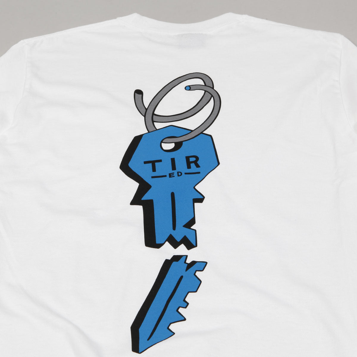 Tired Broken Key Pocket LS Tee White